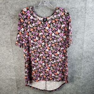 AGNES & DORA Hi Lo Tee Blouse Women' s Large Purple Orange Floral